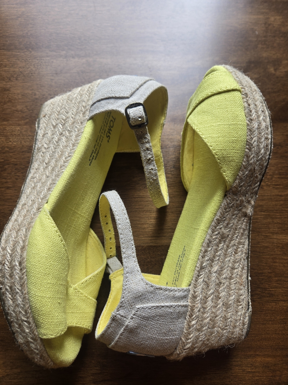 TOMS Canvas Espadrille Wedge Sandals Women’s 5.5 Yellow Ankle Strap Platforms